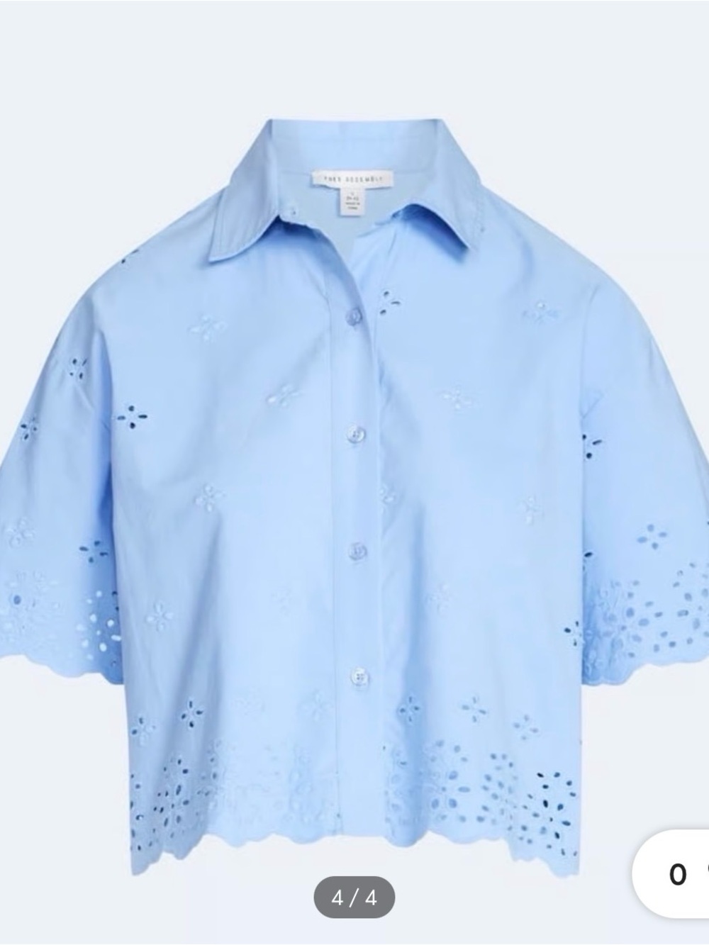 Blue Eyelet Cotton Button-Down Shirt - Picture 4 of 5